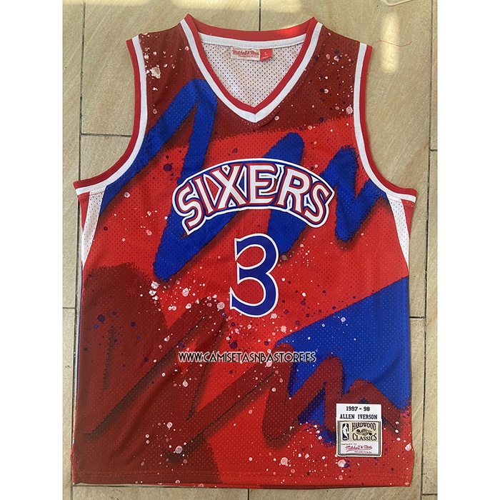 Allen Iverson NO 3 Camiseta Philadelphia 76ers Mitchell & Ness 1997-98 Rojo